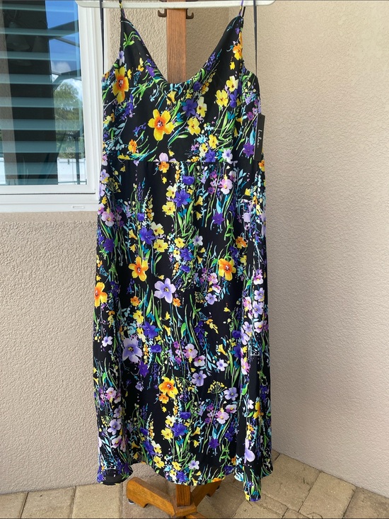 Lulus Dresses & Skirts - Lulu's Black Floral Midi Dress with Yellow & Purple Blooms